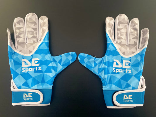 Sky Blue & White Geometric DE Sports Gloves